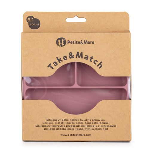PETITE&MARS Szilikon osztott tányér, kerek Take&Match Dusty Rose 6m+