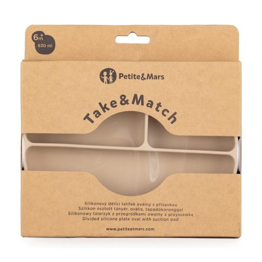 PETITE&MARS Szilikon osztott tányér, ovális Take&Match Desert Sand 6m+