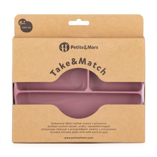PETITE&MARS Szilikon osztott tányér, ovális Take&Match Dusty Rose 6m+