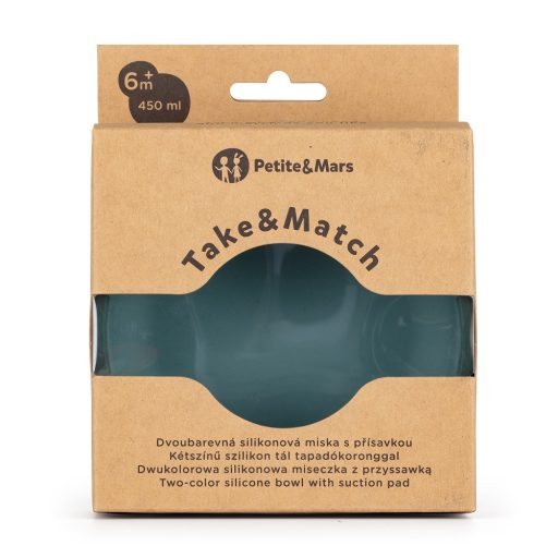 PETITE&MARS Kétszínű szilikon tál Take&Match Misty Green 6m+