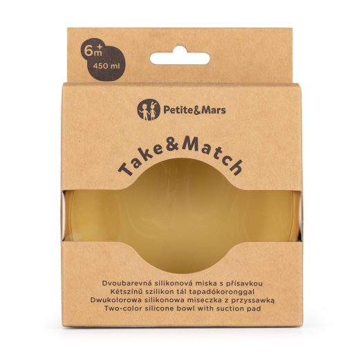 PETITE&MARS Kétszínű szilikon tál Take&Match Intense Ochre 6m+