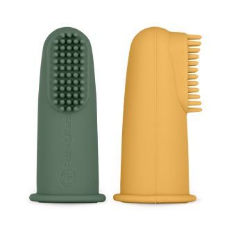   PETITE&MARS Szilikon ujjra húzható fogkefe szett Ochre&Green 2 db 0m+