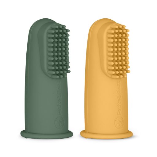 PETITE&MARS Szilikon ujjra húzható fogkefe szett Ochre&Green 2 db 0m+