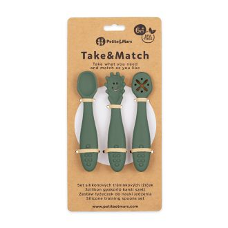   PETITE&MARS Szilikon gyakorló kanál szett 3 db Take&Match  Misty Green 6m+