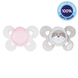   CHICCO Physio Comfort szilikon cumi 0-6m lány - pöttyös/mosómedve 2 db