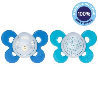   CHICCO Cumisüveg Physio Comfort szilikon éjszakai 16-36h fiú - macska/csillagok 2 db
