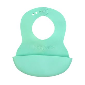   BABYONO Puha műanyag előke zsebbel BPA mentes sötétkék 6hó+