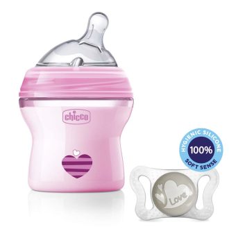   CHICCO Fľaša dojčenská Natural Feeling 150 ml, dievča 0m + vzorka Cumlík Physio Micro 0-2m