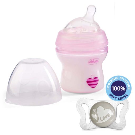 CHICCO Fľaša dojčenská Natural Feeling 150 ml, dievča 0m + vzorka Cumlík Physio Micro 0-2m