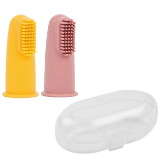   NATTOU Szilikon újrahúzható fogkefe tokkal Yellow/Pink 2 db