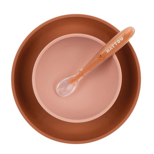 NATTOU Szilikon étkészlet előkével 4 db-os  rózsaszín BPA mentes
