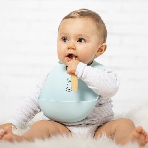 NATTOU Szilikon előke rögzítéssel világoskék BPA mentes