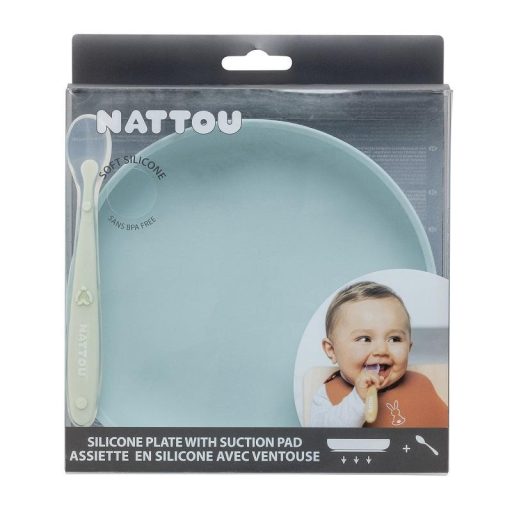 NATTOU Kétrészes szilikon étkészlet tányér és kanál mint, BPA mentes