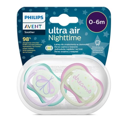 Philips AVENT SCF376/19 Játszócumi Ultra air éjszakai 0-6hó lányos, 2db