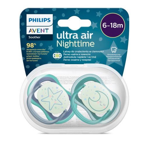 Philips AVENT SCF376/13 Játszócumi Ultra air éjszakai 6-18hó fiús, 2db