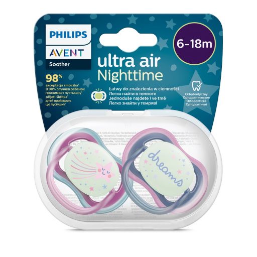 Philips AVENT SCF376/14 Játszócumi Ultra air éjszakai 6-18hó lányos, 2db