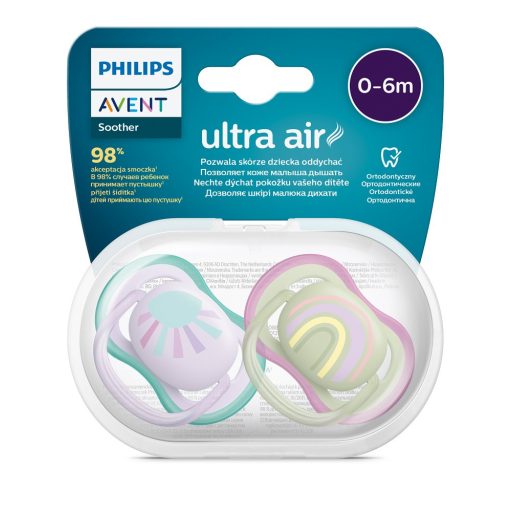 Philips AVENT SCF085/59 Játszócumi Ultra air mintás 0-6hó lányos (szivárvány), 2db
