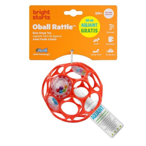 OBALL RATTLE játék 10 cm 0hó+ orange + AJÁNDÉK Aquaint 50ml