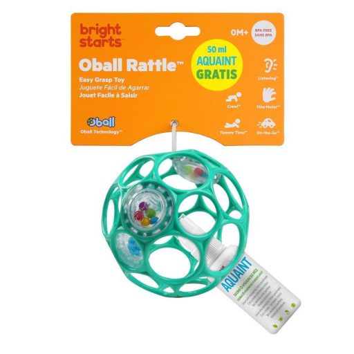 OBALL RATTLE játék 10 cm 0hó+ dark turquoise + AJÁNDÉK Aquaint 50ml