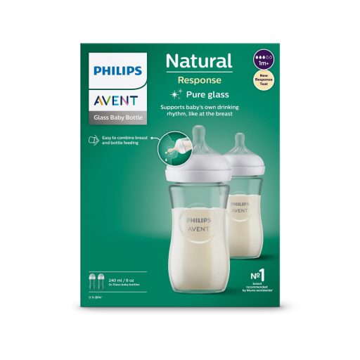 Philips AVENT SCY933/02 Natural Response üvegből készült cumisüveg 240 ml, 1hó+ 2 db
