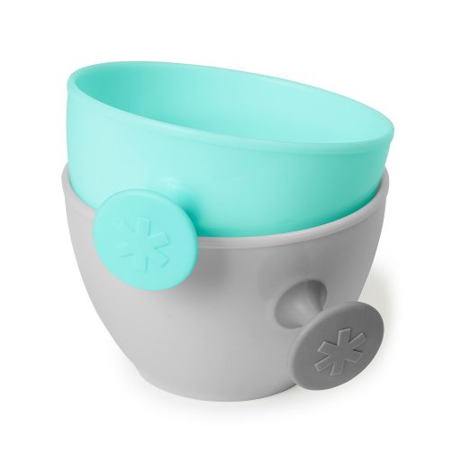 SKIP HOP 5 darabos étkezési készlet pohárral Easy-Feed Mealtime Set Teal/Grey 6m+