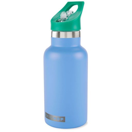 SKIP HOP Fľaša s nálepkami so slamkovým náustkom nerezová modrá 380 ml, 4r+