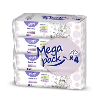  4x BELLA HAPPY BABY Nedves törlőkendők sensitive aloe verával 56 db, MEGA PACK