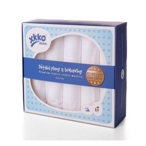 KIKKO Pelenkák gyermek BIOpamutból Régi idők 70x70 cm, fehér 5 db