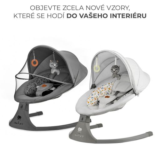 KINDERKRAFT Pihenőszék hintával és dallammal 2 az 1-ben Lumi, 9 kg-ig, Premium Light Grey