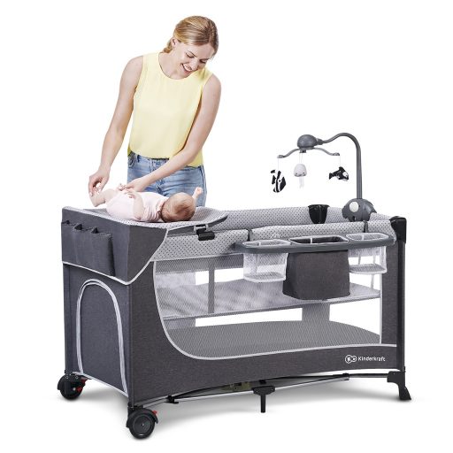 KINDERKRAFT SELECT Utazóágy Leody kiegészítőkkel Leody Grey, Premium