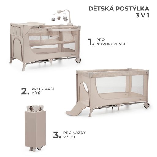 KINDERKRAFT Utazóágy Joy 2 kiegészítőkkel Beige