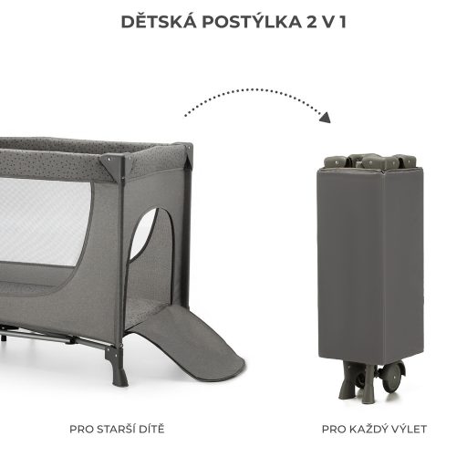 KINDERKRAFT Utazóágy Joy 2 Dark grey
