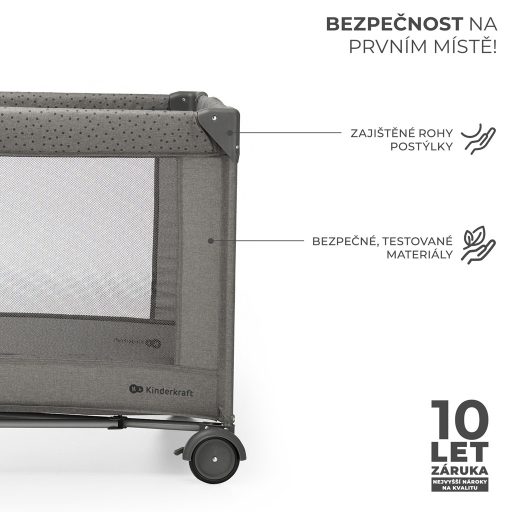 KINDERKRAFT Utazóágy Joy 2 kiegészítőkkel Dark grey