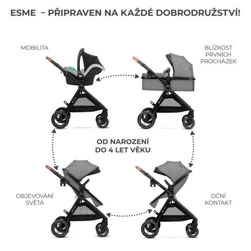 KINDERKRAFT Kombinált babakocsi 3 az 1-ben Esme Moonlight Grey