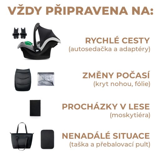 KINDERKRAFT SELECT Kombinált babakocsi 3in1  Prime 2 Venezian Black, Premium