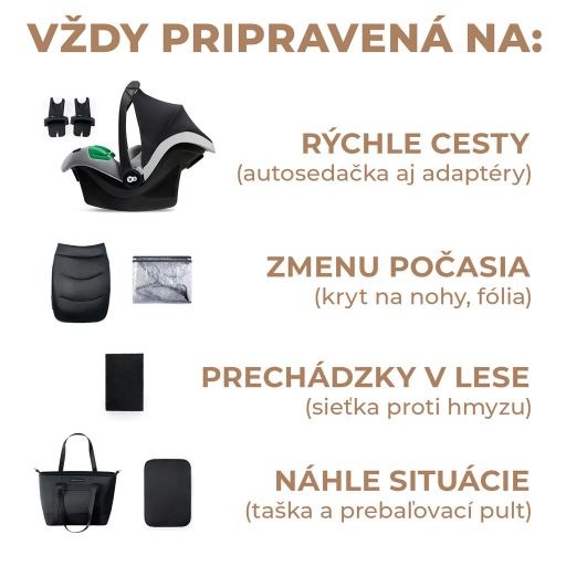 KINDERKRAFT SELECT Kombinált babakocsi 3in1  Prime 2 Venezian Black, Premium