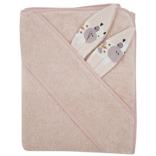 EKO Fürdőlepedő fülekkel, pamut My Farm Powder pink 100x100 cm