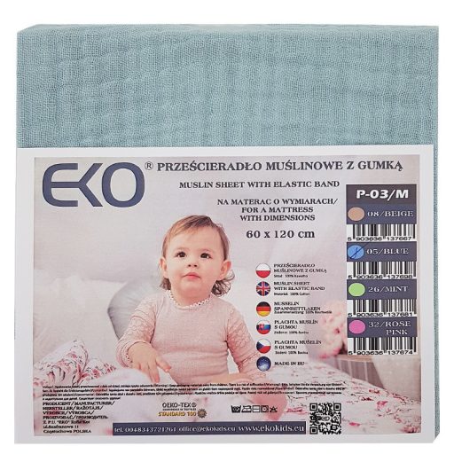 EKO Muszlin lepedő Blue 60x120 cm