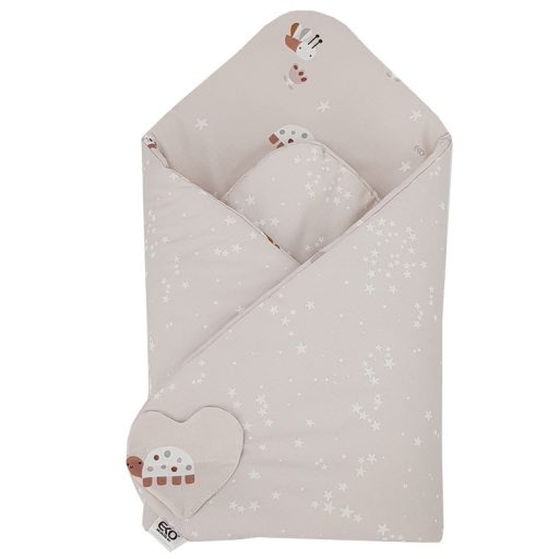 EKO Csomagolókendő pamut kétoldalas Bees Stars Beige 75x75 cm