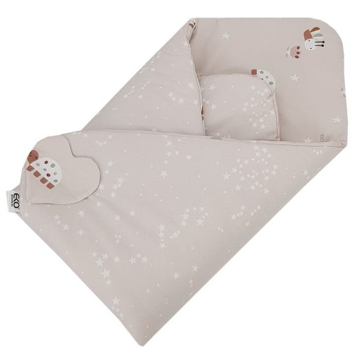 EKO Csomagolókendő pamut kétoldalas Bees Stars Beige 75x75 cm