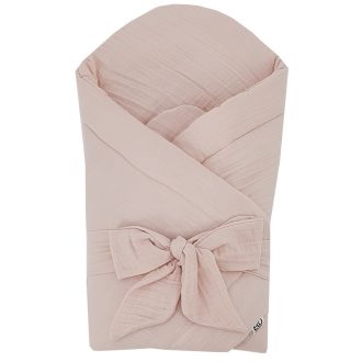   EKO Muszlin pólya kókusz kivehető betéttel és masnival Powder pink 75x75 cm