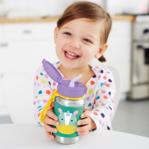 SKIP HOP Zoo Rozsdamentes szívószálas vízüveg Egyszarvú 12m+