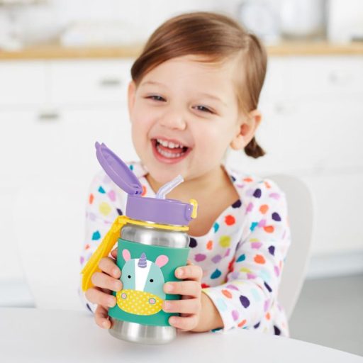 SKIP HOP Zoo Rozsdamentes szívószálas vízüveg Egyszarvú 12m+