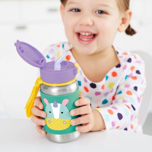 SKIP HOP Zoo Rozsdamentes szívószálas vízüveg Egyszarvú 12m+