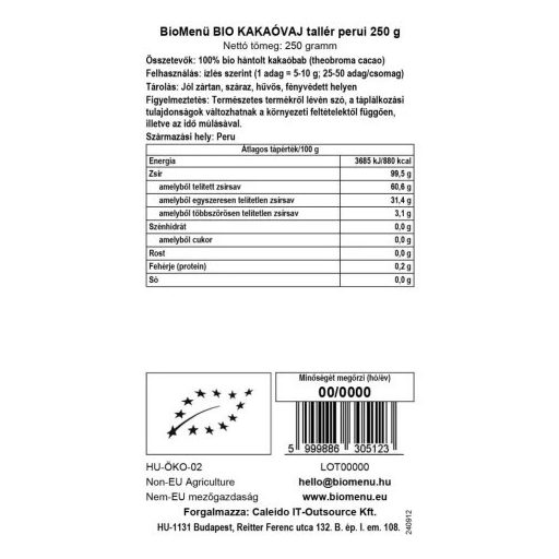 BioMenü BIO KAKAÓVAJ tallér perui 250 g