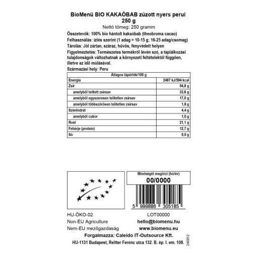 BioMenü BIO KAKAÓBAB zúzott nyers perui 250 g