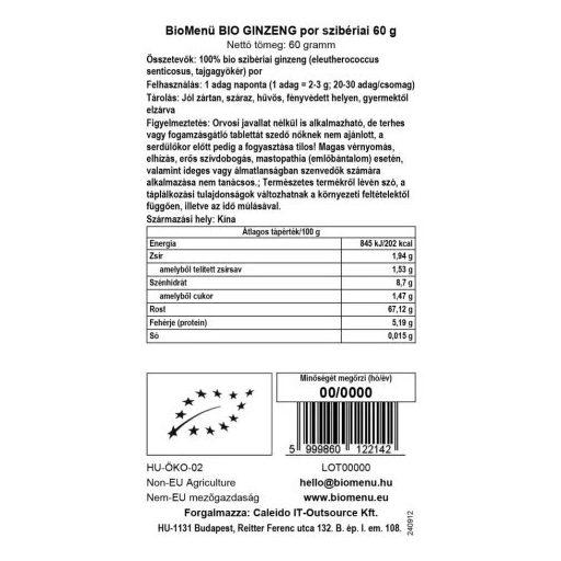 BioMenü BIO GINZENG por szibériai 60 g