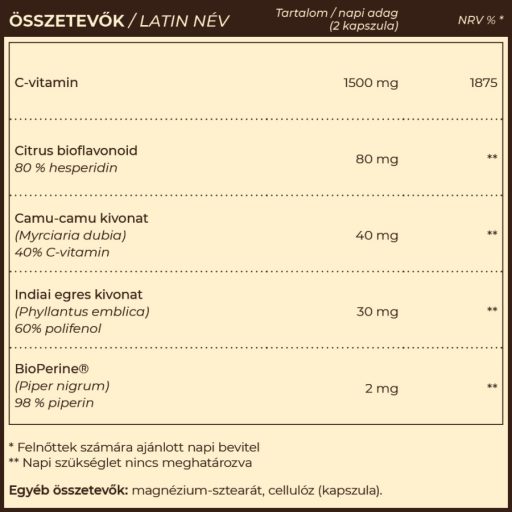 Myrobalan VITA-C 1500 mg C vitamin gyógynövény kivonatokkal 60 db vegán kapszula