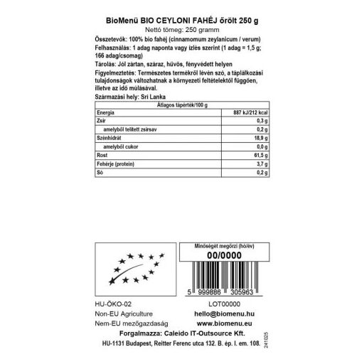 BioMenü BIO CEYLONI FAHÉJ őrölt 250 g