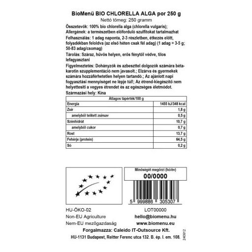 BioMenü BIO CHLORELLA ALGA por 250 g
